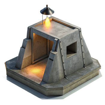 extraordinary classic magnificent vintage A brutalist concrete bunker, harsh shadows cast by a single spotlight, dystopian style exclusive original png
