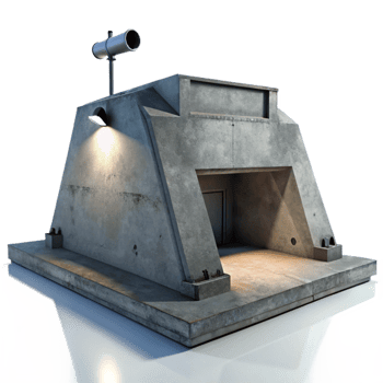 impressive minimalist impressive artistic A brutalist concrete bunker, harsh shadows cast by a single spotlight, dystopian style exclusive authentic png