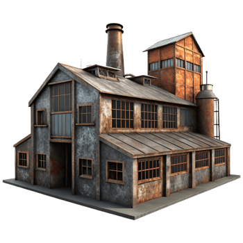 extraordinary traditional vibrant artistic An abandoned industrial factory with rusted metal and broken windows, dim overcast lighting, photorealistic style detailed original png