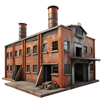 extraordinary abstract serene vintage An abandoned industrial factory with rusted metal and broken windows, dim overcast lighting, photorealistic style high resolution exclusive png
