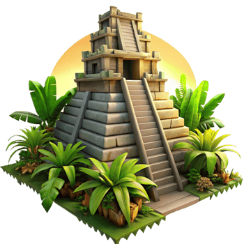elegant rustic elegant classic A Mayan pyramid temple overgrown with jungle vegetation, dramatic sunset lighting, ancient style 4K high quality png