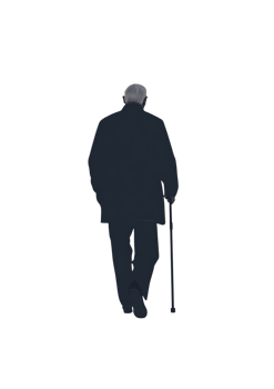 An illustration of a man walking with a cane png