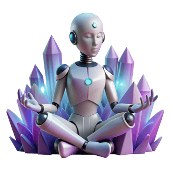 stunning minimalist extraordinary minimalist A humanoid robot meditating amidst a field of glowing crystals, soft, ambient lighting, art deco style, high resolution 4K png