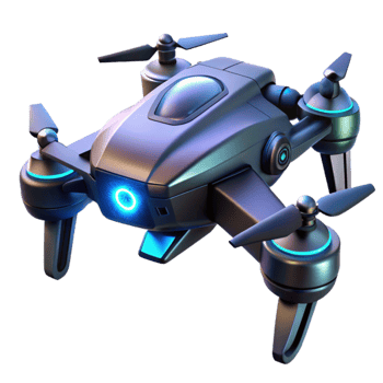 magnificent minimalist stunning rustic A futuristic weaponized drone hovering in the air, sleek design and glowing engine lights, dark, moody lighting, concept art, high quality premium png