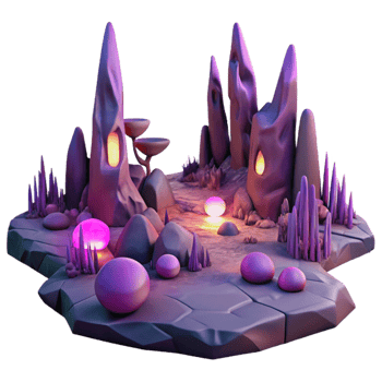 vibrant rustic extraordinary minimalist A desolate alien landscape, with strange, rock formations and glowing purple vegetation, bathed in the eerie light of a binary sunset.... png