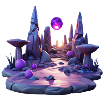 vibrant modern stunning rustic A desolate alien landscape, with strange, rock formations and glowing purple vegetation, bathed in the eerie light of a binary sunset. Surreal, atmospheric lighting.... png