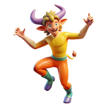 vibrant modern wonderful contemporary A playful satyr dancing in a sunlit glade, vibrant colors, whimsical, Boris Vallejo style premium 4K png