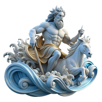 elegant abstract extraordinary modern Poseidon, God of the Sea, commanding a tempestuous ocean from his chariot pulled by hippocamps, waves crashing around him in a dynamic composition, art... png