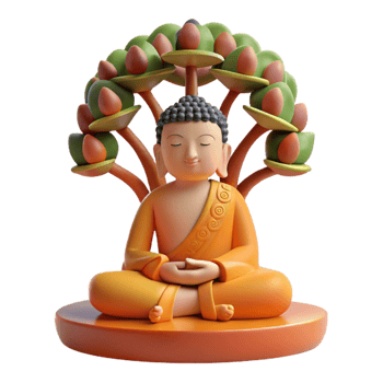 vibrant modern impressive creative A contemplative Buddha sitting under the Bodhi tree, bathed in the soft light of dawn, intricate details and serene expression, in a traditional Thangka painting... png