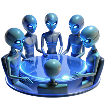 elegant traditional vibrant creative A group of alien diplomats, with iridescent skin and elongated limbs, gather around a holographic table, bathed in the cool blue light of the projection.... png
