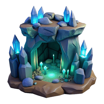 dramatic abstract wonderful abstract A subterranean dwelling carved into rock, glowing crystals and bioluminescent fungi, mystical and ethereal, fantasy art style genuine exclusive png