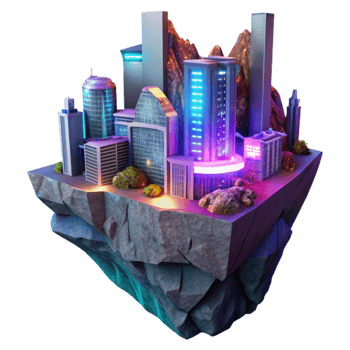 vibrant modern vibrant rustic A futuristic cityscape built into the side of a giant cliff face, illuminated by holographic advertisements, vibrant neon lighting, anime style genuine professional png