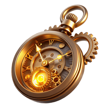dramatic vintage magnificent vintage A complex, multi-layered steampunk pocket watch, intricate gears and springs visible, glowing Roman numerals, illuminated by a single, focused beam of light... png