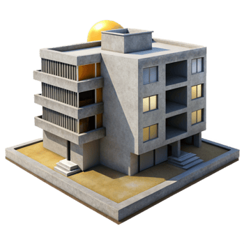 beautiful classic extraordinary contemporary A single, brutalist concrete apartment complex, harsh midday sun, stark shadows, dystopian, photorealistic, high resolution 4K png