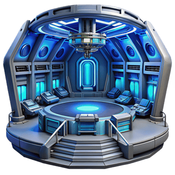 serene abstract impressive rustic A spaceship hangar interior, futuristic architecture, cool blue lighting, sci-fi, highly detailed, exclusive exclusive png