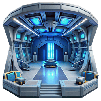 dramatic modern impressive artistic A spaceship hangar interior, futuristic architecture, cool blue lighting, sci-fi, highly detailed, 4K original png