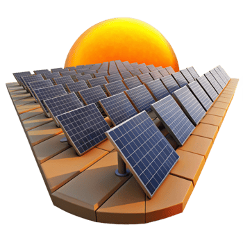 vibrant minimalist extraordinary modern A field of solar panels stretching to the horizon, bathed in the warm orange light of sunrise, impressionist style genuine high quality png
