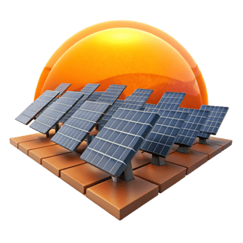 dramatic contemporary vibrant contemporary A field of solar panels stretching to the horizon, bathed in the warm orange light of sunrise, impressionist style exclusive original png