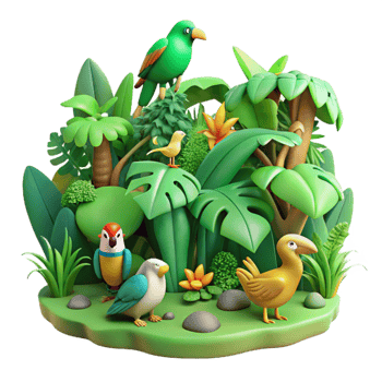 elegant abstract stunning minimalist A lush, vibrant green jungle teeming with colorful exotic birds and playful monkeys, dappled sunlight, art nouveau style premium exclusive png