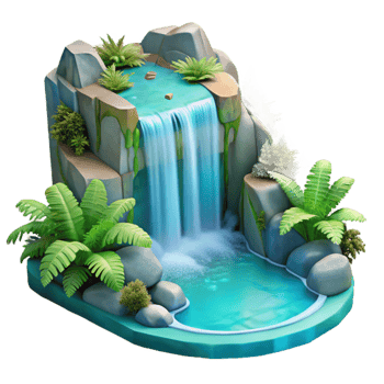 stunning traditional serene classic A cascading waterfall flowing into a crystal-clear turquoise pool, surrounded by ferns and moss, soft diffused light, fantasy art high resolution professional png