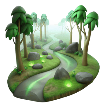 vibrant traditional magnificent artistic A winding dirt path through a misty forest, soft green light, mysterious, fairytale illustration professional genuine png