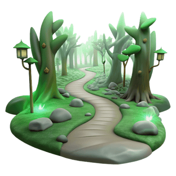 elegant artistic serene minimalist A winding dirt path through a misty forest, soft green light, mysterious, fairytale illustration authentic premium png