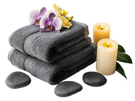 Spa Relaxation With Dark Gray Towels Orchid And Candles png