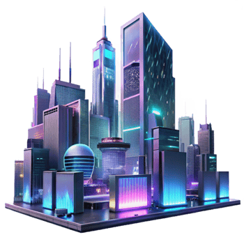 wonderful modern vibrant contemporary A futuristic city skyline at night, towering holographic advertisements shimmering in the rain, viewed from a low angle, Blade Runner 2049 style exclusive... png