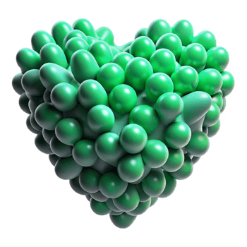 extraordinary contemporary vibrant abstract A swarm of nanobots forming the shape of a human heart, glowing with a soft bioluminescent green, medical illustration style 4K genuine png