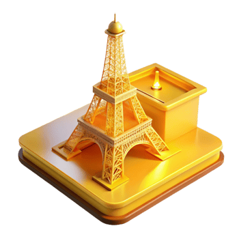 dramatic abstract serene modern A 3D printer constructing a miniature replica of the Eiffel Tower, layer by layer, illuminated by a warm yellow light, timelapse photography style high quality premium png