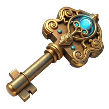 magnificent artistic beautiful abstract A steampunk key, ornate brass with intricate carvings, glowing runes, mysterious lighting, highly detailed, fantasy art style professional 4K png