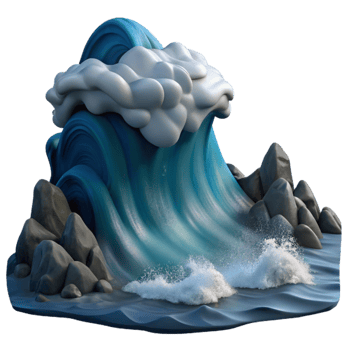 beautiful artistic serene vintage A giant wave crashing on a rocky shore, stormy weather, dark and moody, dramatic lighting, original original png