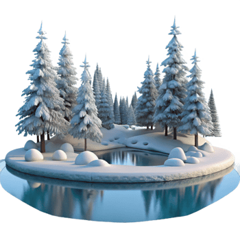 serene contemporary impressive traditional A frozen lake reflecting a clear winter sky, snow-covered trees lining the shore, serene, peaceful, premium professional png