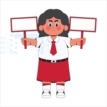 Girl student holding blank sign cartoon character illustration vector