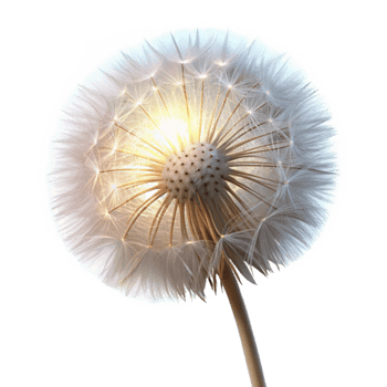 magnificent rustic wonderful creative A close-up of a single dandelion seedhead, delicately lit from behind, with ethereal, dreamlike lighting, in a macro photography style 4K genuine png