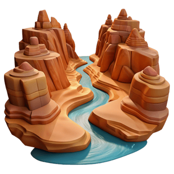 beautiful contemporary stunning artistic A winding river flowing through a canyon, with dramatic rock formations and warm, desert lighting, in a Western landscape painting style premium high... png