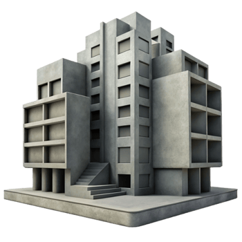 stunning rustic beautiful artistic A Brutalist concrete apartment complex, harsh shadows, strong geometric forms, monochrome, gritty, urban original detailed png