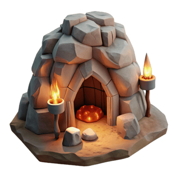 wonderful minimalist stunning contemporary A subterranean dwelling carved into rock, warm firelight, rough-hewn textures, primal, mystical, ancient premium original png