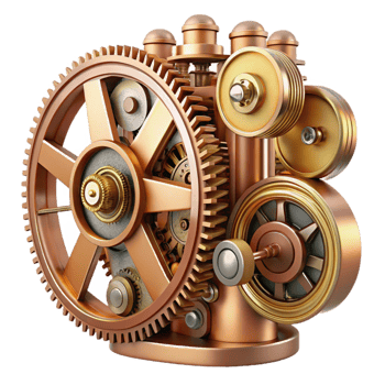 elegant abstract serene classic An intricate clockwork mechanism, gears and springs, brass and copper tones, steampunk, intricate, mechanical exclusive professional png