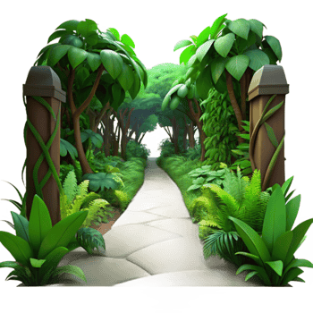 dramatic traditional impressive vintage A lush, overgrown jungle path, dappled with sunlight filtering through thick canopy, vibrant greens and deep shadows, art nouveau style, 4K authentic png