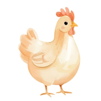 Cute chicken in watercolor style. Hand drawn farm animals. Watercolor hen vector