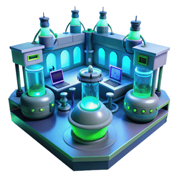 vibrant abstract impressive contemporary A futuristic laboratory filled with glowing equipment and holographic displays, cool blue and green lighting, cyberpunk style professional exclusive png