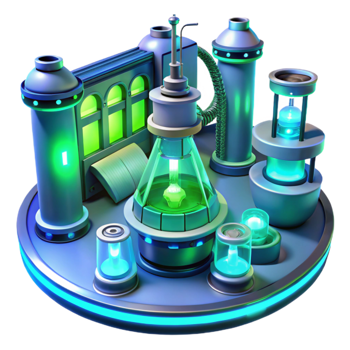 serene contemporary extraordinary minimalist A futuristic laboratory filled with glowing equipment and holographic displays, cool blue and green lighting, cyberpunk style high resolution professional png