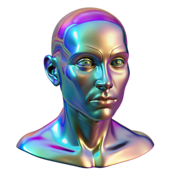 beautiful modern serene vintage A holographic projection of a human face, glitching and distorting, against a dark background. Cyberpunk, abstract style professional original png