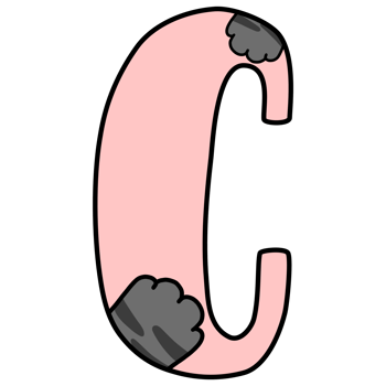 Hand drawn uppercase C with cat paw png