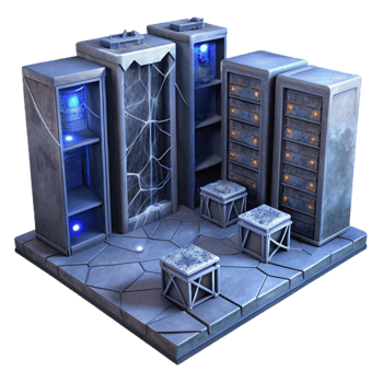 elegant modern wonderful vintage A decaying server room filled with cobwebs and outdated technology, dim lighting, grunge style premium professional png
