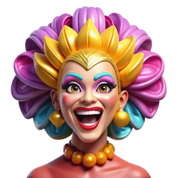 impressive artistic wonderful modern Portrait of a vibrant drag queen with extravagant makeup, a flamboyant headdress, and a dazzling smile. Bright, colorful lighting. Pop Art style authentic premium png