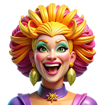 dramatic rustic beautiful traditional Portrait of a vibrant drag queen with extravagant makeup, a flamboyant headdress, and a dazzling smile. Bright, colorful lighting.... png