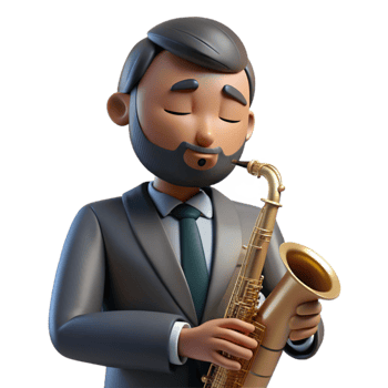 serene modern extraordinary vintage Portrait of a jazz musician with a saxophone, lost in the music with eyes closed. Moody, low-key lighting. Black and white photography style 4K premium png