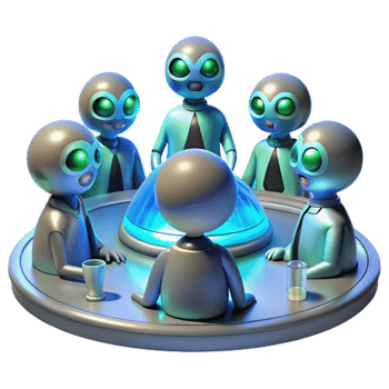 vibrant contemporary vibrant contemporary A group of alien diplomats, with iridescent scales and multifaceted eyes, gathered around a holographic table, bathed in the cool, sterile light of a... png